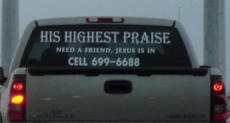 Jesus drives a Chevy Silverado pickup