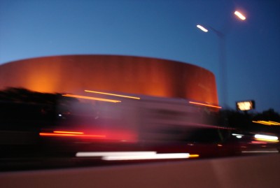 The Frank Erwin Center at dusk